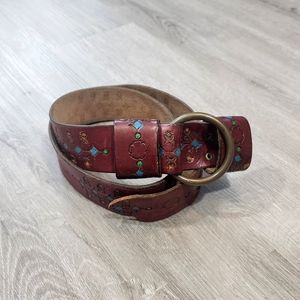 Womens Adjustable Boho Brown Leather Floral Belt